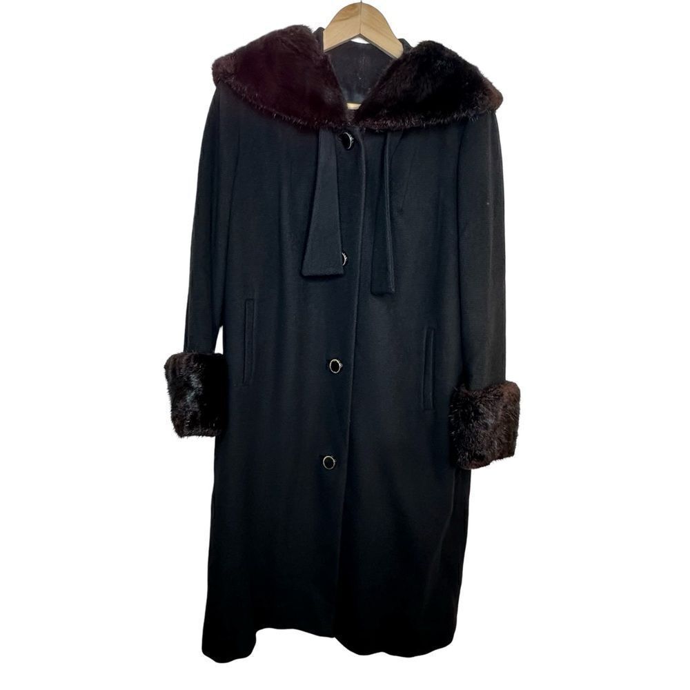 MADISON Master Furriers Duluth Vintage Black Wool & Fur Coat Size XL